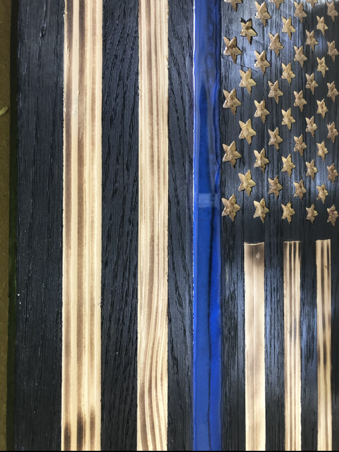 Medium Wooden Rustic Thin Blue Line Flag w/ Epoxy blue stripe (13 in X 24.75 in) image 3