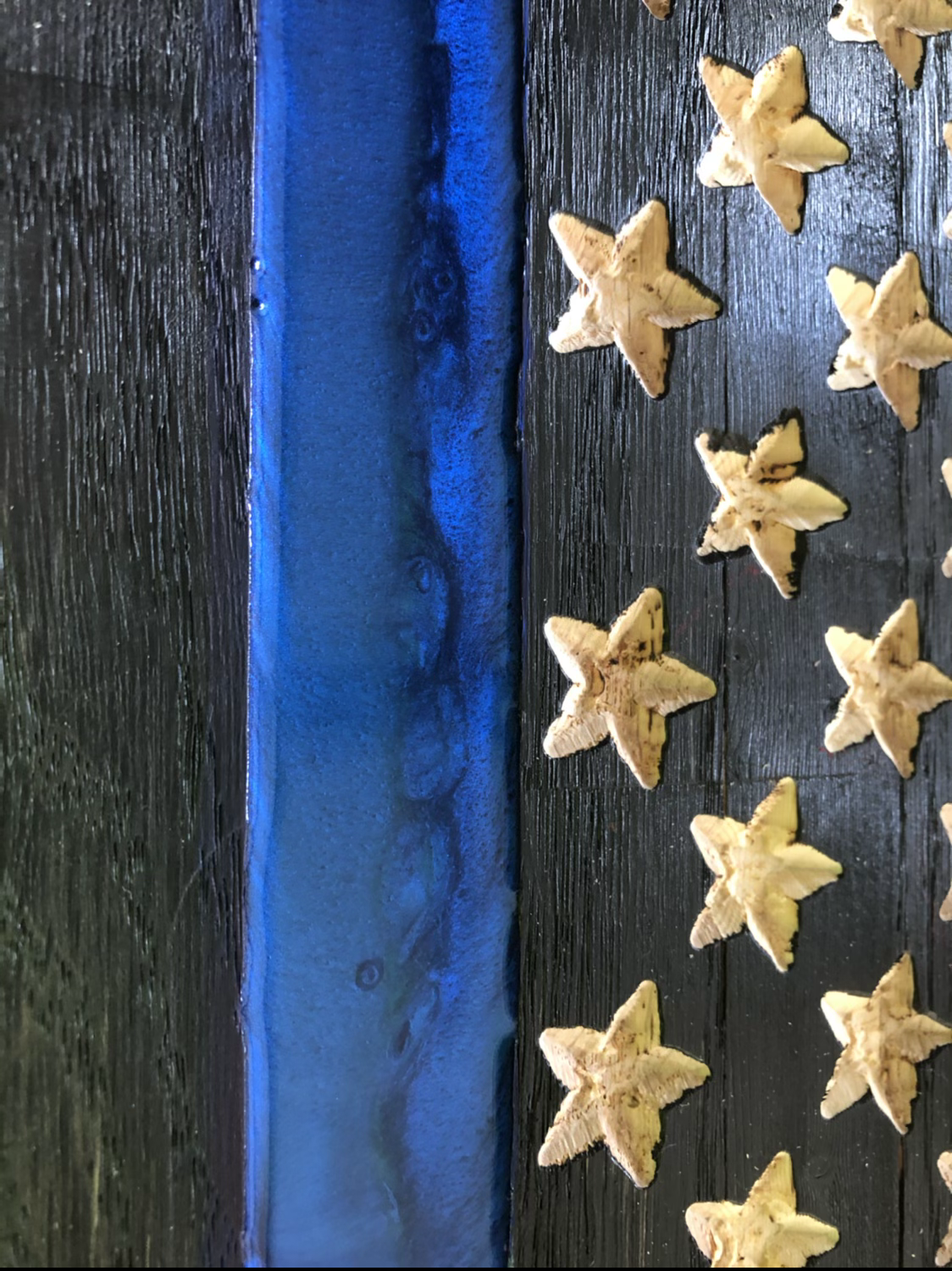 Medium Wooden Rustic Thin Blue Line Flag w/ Epoxy blue stripe (13 in X 24.75 in) image 2