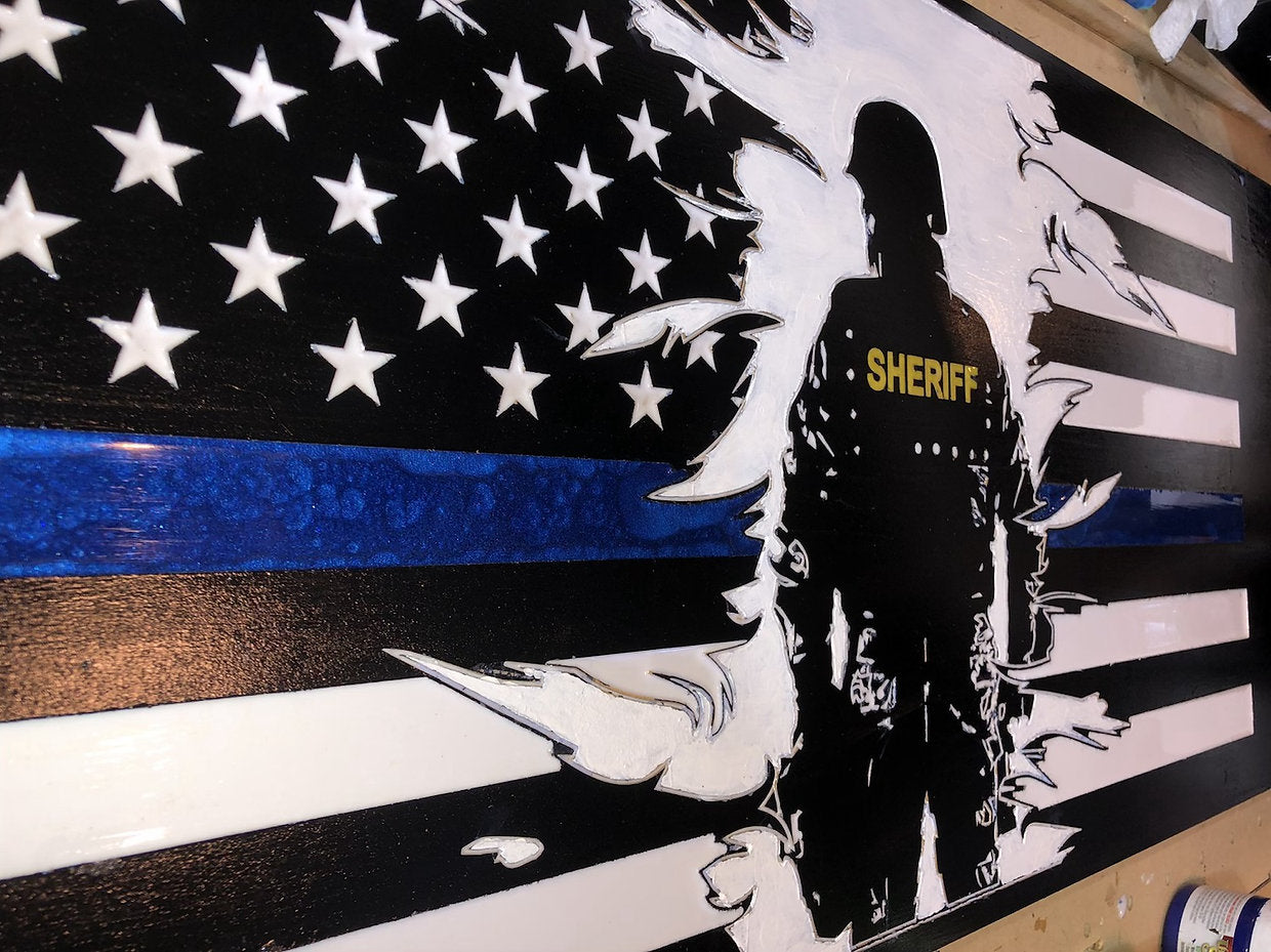 Tattered Blue Line Flag w/epoxy fill image 0