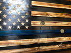 Large Wooden Rustic Thin Blue Line Flag Challenge Coin Holder (19.5 in X 37 in) image 0