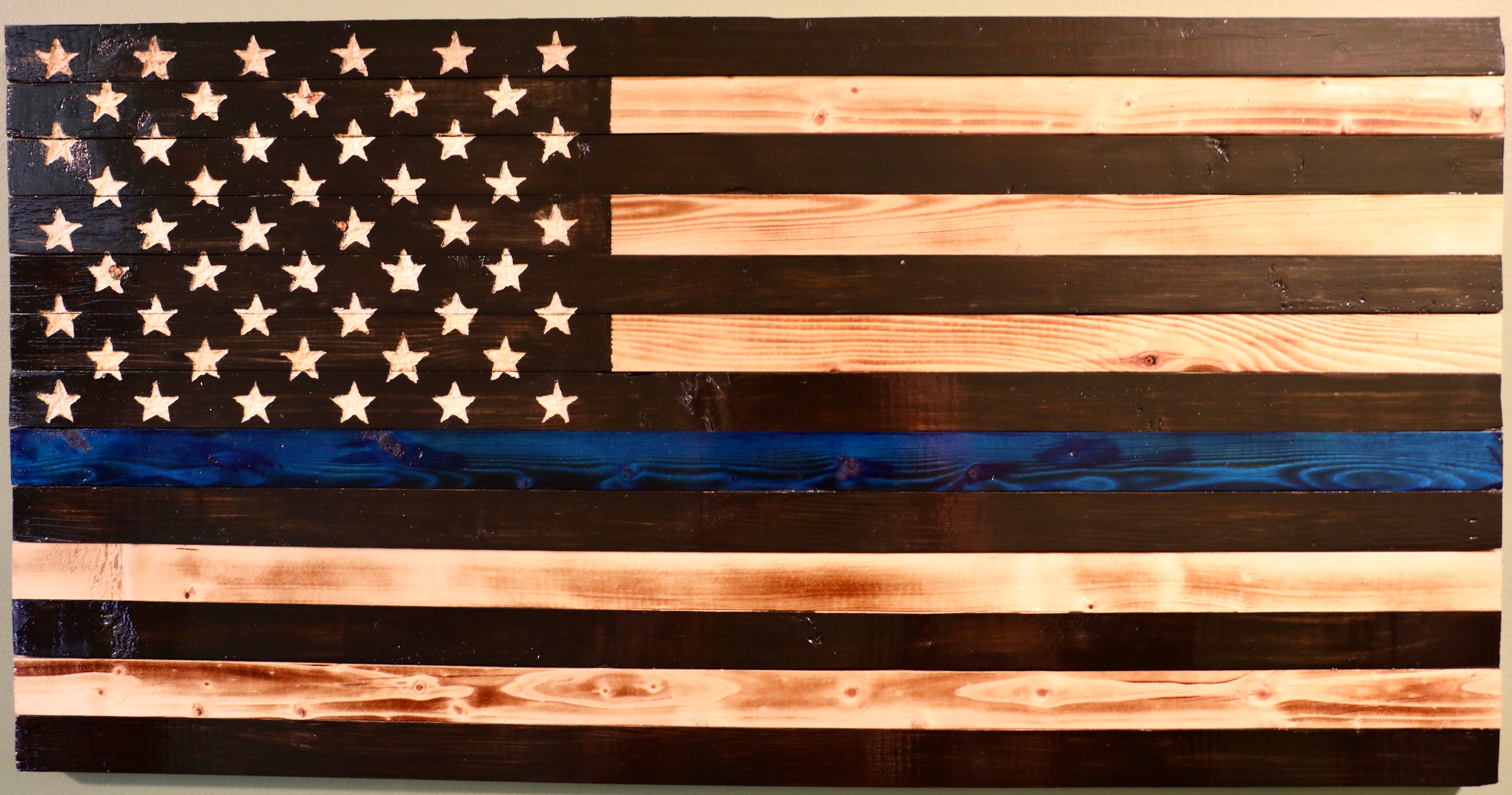Small Wooden Rustic Thin Blue Line Flag (9 in X 18.5 in) image 0