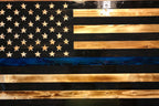Large Wooden Rustic Thin Blue Line Flag (19.5 inches X 37 inches) image 0